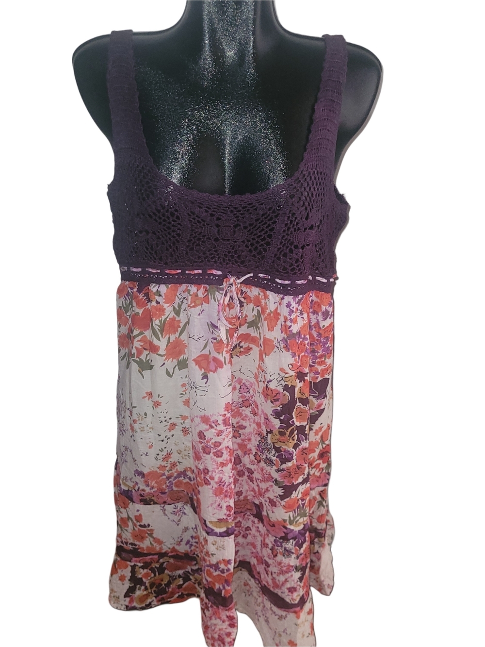 Bhag's Boho Purple Crochet Bust Floral BohemiannSundress Size M/L